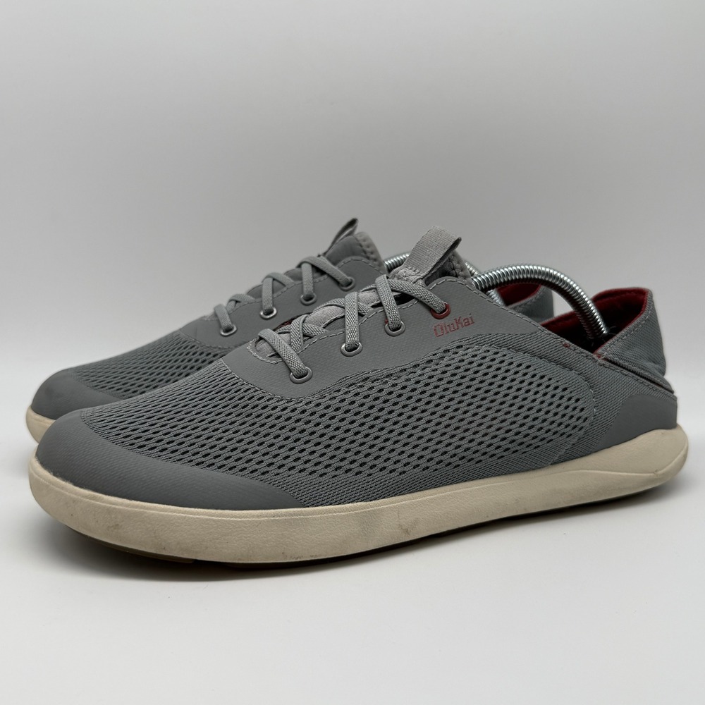 OluKai Moku Pae Sneakers Mens 11 Gray Mesh Boat Shoes 10472-25RX Fog Mustang